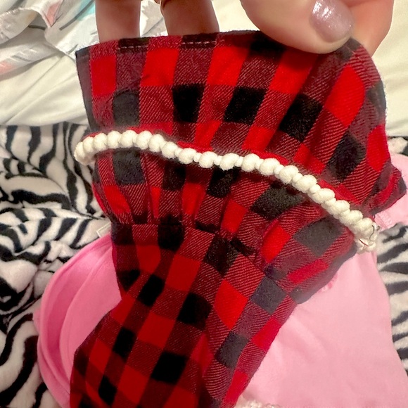 Like new Red &blk w/ white cute ruffles sz 18M fun plaid dress w/wh bow headband - Picture 11 of 12